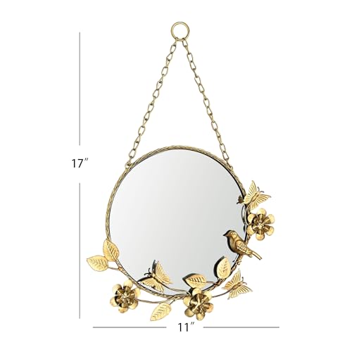 Remenna Floral Frame Mirror -Circle Mirror 17Inch Metal Framed Wall Mounted, Round Wall Mirror With Hang Rope,Rustic Farmhouse Decorative For Bathroom thumb #1