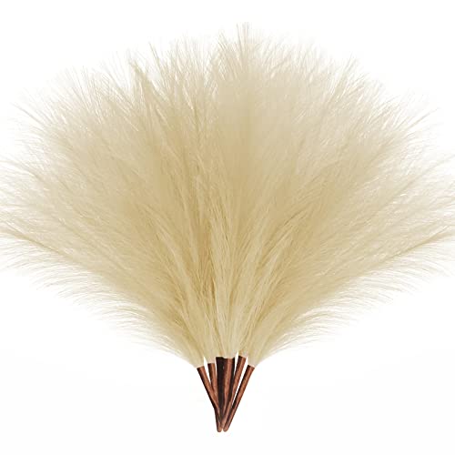 Cqure 7 Pcs 18" Faux Pampas Grass Decor Tall,Artificial Pampas Grass For Boho Vase Kitchen Room Decor Wedding Party Supplies(Beige) #TOP15