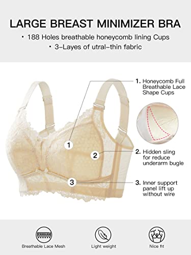 Wireless Bra Full Figure Coverage Bras For Women No Underwire Plus Size Minimizer Bra Not Padded Comfort Lifting Up Wide Straps Support Lace Bra Nude Beige 32 C 32C #TOP3