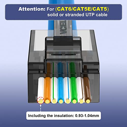 VCE CAT6 RJ45 Pass Through Connector 50 Pack 8P8C RJ45 Plug Gold Plated Modular Plugs for CAT6 CAT5E CAT5 Solid or Stranded UTP Network Cable Black