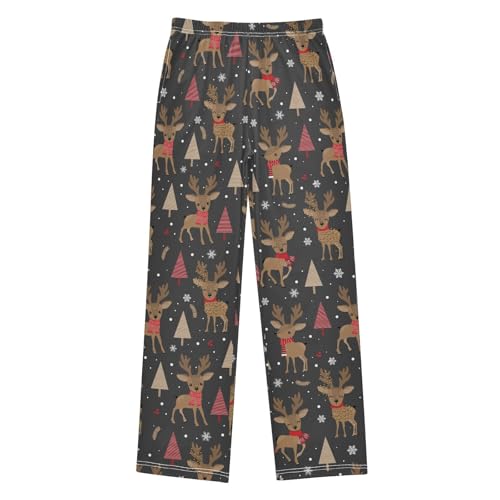 ZZXXB Lovely Reindeer Xmas Tree Boys Long Pants Soft Trousers Elastic Waist Kids Lounge Bottoms with Pockets S-XL