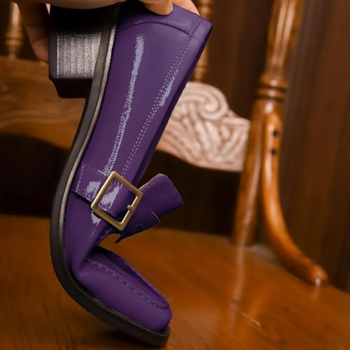 Image of MOOMMO Women Chunky Heel Penny Loafers Square Toe Buckle Slip On Comfort | Office Ladies Loafer Pumps 2 inch Stacked Block Heel Dress Loafers Oxfords Walking Dress Shoes Casual Size 4-11 M US