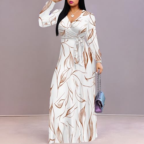 Image of PinkPatty Women's Long Sleeve Maxi Dress Plus Size Trendy Wedding Guest Wrap Dress with Pockets&Belt