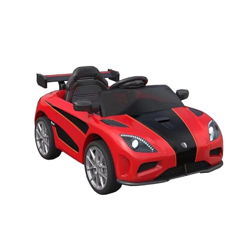 Baroni Toys Coche eléctrico para niños de 6 V con mando a distancia, música, luces LED y asiento de piel sintética, coche eléctrico 3 5 km/h, para niños de 1 a 4 años, estilo deportivo rojo