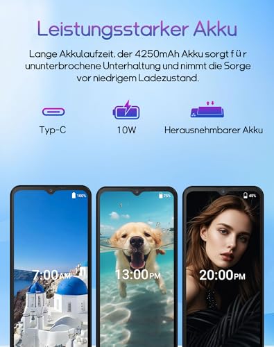 invens Note TK01 Android 4G Smartphone, 6,6 HD+ Display, 4250mAh Akku, 16MP Kamera, Dual SIM, 4+32GB/256GB, Gesichtserkennung, OTG/GPS Handy ohne Vertrag– Blau