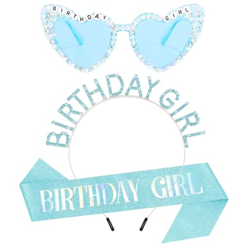 TAROSE Birthday Girl Tiara Sash Sunglasses for Women, Blue Sunglasses
