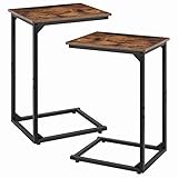 Nandae C Shaped End Table Set of 2, Rustic Side Table Bedside Table with Metal Frame for Laptop, Snack, Sofa Couch, Bed Living Room Bedroom, Rustic Brown