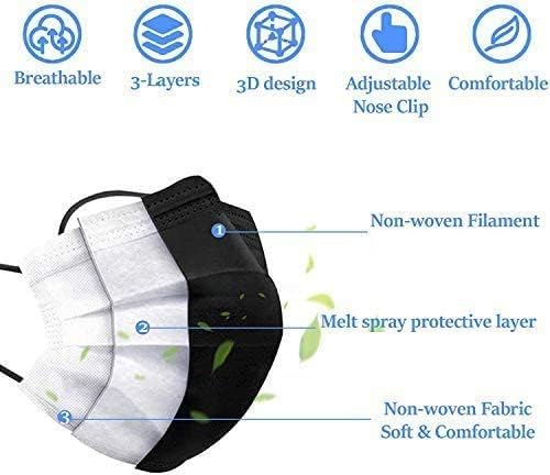 100 Pack Adult Disposable Face Masks - 3 Layer Face Mask Nose Bridge Soft Elastic Earloop Comfortable Breathable