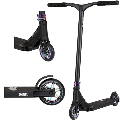 NKD Patinete de Acrobacias Park | Rodamientos ABEC-9 de Alto Rendimiento | Manillar 360° para Freestyle | Aleación de Aluminio 6061 Duradera (Negro arcoíris)