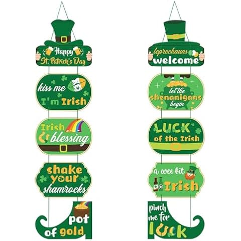 St-Patricks Day Decorations Front-Door Hanger-Decor - 2pcs Green Saint St. Patrick'S Shamrock Party Paper Signs Banner, Irish Home Birthday Anniversary Wall Hanging Garland Lasting Surprise Cover
