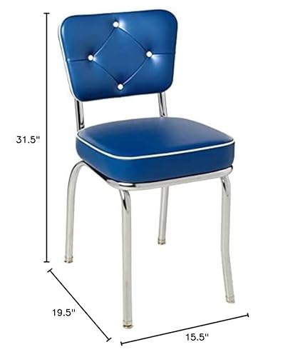 Richardson Seating Chrome Diner Chair With Button Tufted Back And 2" Box Seat, Null, Metal, Royal Blue #TOP7