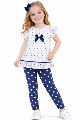 Image of HILEELANG Toddler Girl Easter Outfit Spring Summer Cotton Leggings Pants Tees Shirts Clothing Sets