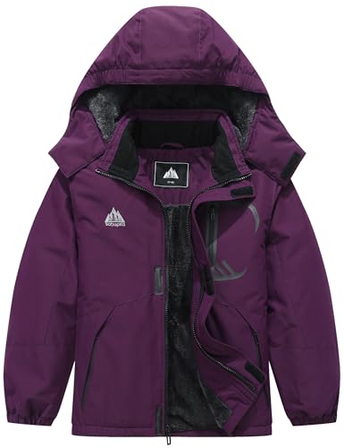 SOBAPRA Kids Waterproof Ski Jacket Warm Winter Coat Boys and Girls Fleece Lined Hooded Rain Jacket