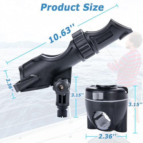 Goture Rod Holders for Fishing Boat, 2 Pack Fishing Rod Holders, Black Boat Fishing Rod Holder, 360-degree Adjustment Trolling Rod Holder, Pole Holder - Fishing Gift for Men/Father/Friends