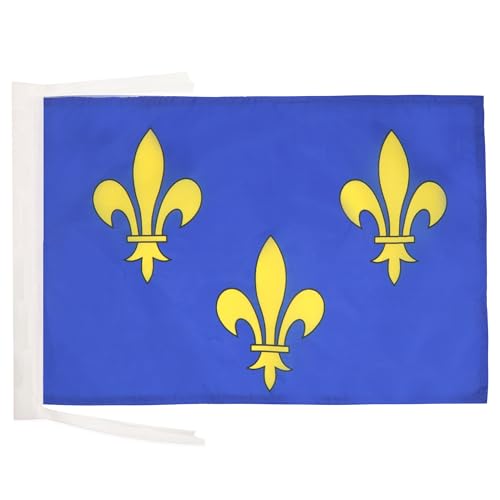 AZ FLAG - Drapeau 3 Fleur de Lys Bleu et Or - 45x30 cm - Pavillon Royaume De France 100% Polyester Avec Deux Cordelettes - 20g