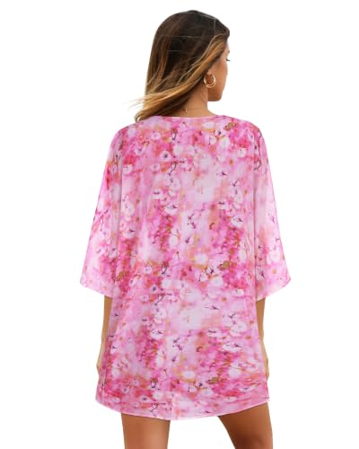 Image of CHICGAL Womens Floral Kimono Cardigan Beach Cover Up Casual Summer Tops | 2026 Puff Sleeve Open Front Chiffon Outfit,Hawaiian Shirt,Beach Vacation Swimwear, Plus Top,Boho ladies Blouse,Cruise Resort