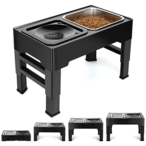 PETTOM Hundenapf Erhöht, Futternapf Hund Höhenverstellbar mit 4 Höhen, Wassernapf Auslaufsicher und Fressnapf Edelstahl Set 1,6L*2, Futterstation für Große Mittlere und Kleine Hunde Cover
