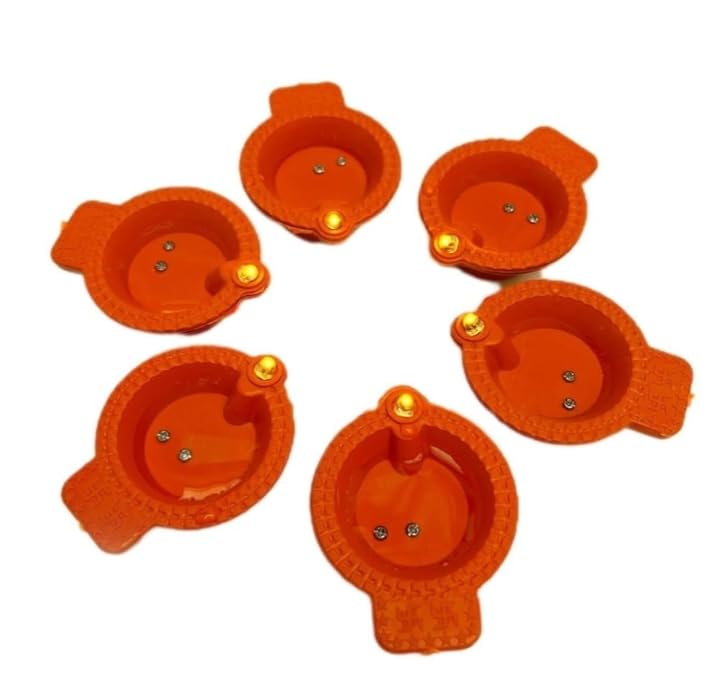 LED Diya with Water Sensor, Orange, Traditional Designe Pack of 6