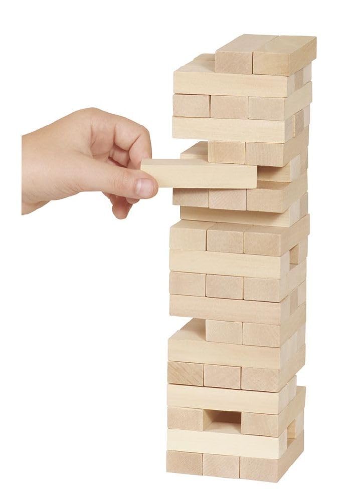 Geschicklichkeitsspiel Wackelturm: 7,5 x 7,5 x 25,5 cm, Holz, 51 Steine, per Stück