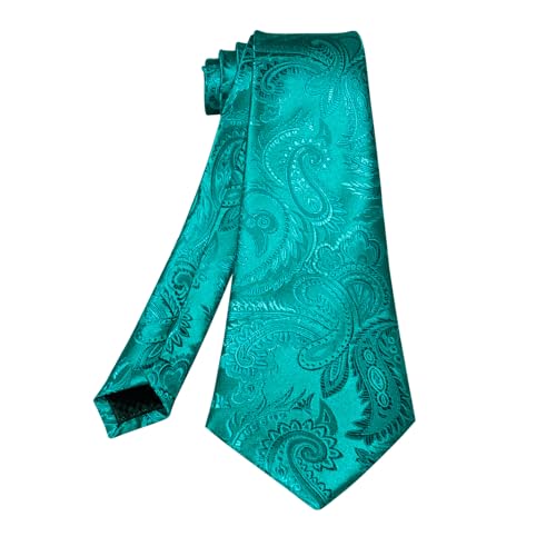 Image of 5PCS Mens Silk Designer Tie, Pocket Square, Cufflinks, Drilled Tie Ring and Lapel Pin Set for Wedding Groom Party