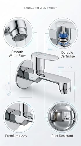 Image of Sanova Opal Heavy Duty Longbody Cock | Brass Cartridge | Steel Body | Heavy Handle | Chrome Finish | Wall Mounted Kitchen Sink Faucet