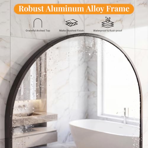 Image of Sweetcrispy 30 inchx40 inch Arched Black Bathroom Mirror, Bathroom Mirrors for Over Sink, Modern Wall Mirrors Arch Decorative for Entryway, Bedroom, Vanity,Horizontal or Vertical Hanging