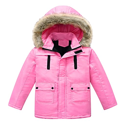 Kids Girls Floral Print Winter Coat Cotton Parka Hooded Snowsuit Warm Zip Up Windproof Puffer Jacket Outerwear (Pink, 11-12 Years)2