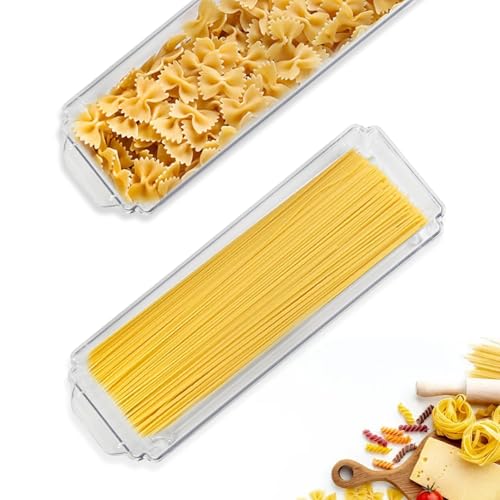 Gzsekken Pasta Storage Containers with Lid, Clear Spaghetti Storage Jar Pasta Spaghetti Storage Containers Noodle Holder Rectangular Food Containers Sturdy Plastic for Pantry Fridge Kitchen