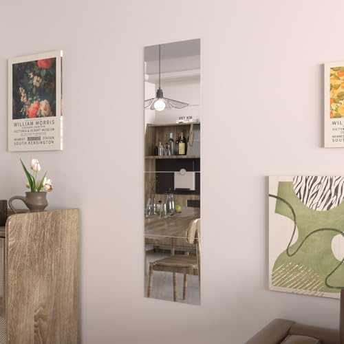 WEER Stick on Wall Mirror, 4PCS Tempered Glass Mirrors Tiles Self Adhesive 29x29cm Shatterproof Square Full Length Mirrors for Wardrobe Door Window Wall Bedroom Hallway Home Gym