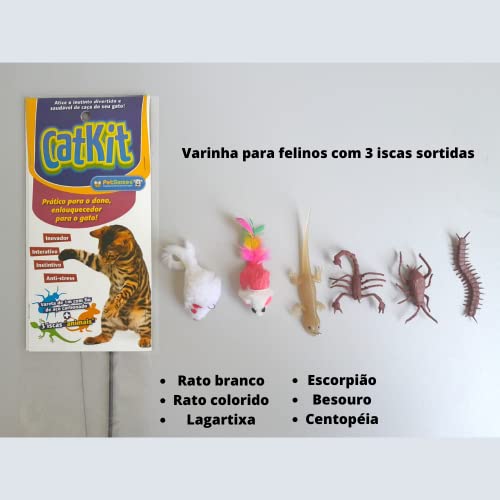 Brinquedo Varinha Para Felinos Cat Kit com 3 Iscas Terrestres Pet Games para Gatos