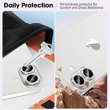 Image of for iPhone 16 /16 Plus Camera Lens Protector Bling Individual Metal Diamond Ring 9H Hardness Scratchproof Protector, Stylish Phone Accessories, Case Friendly (Silver Diamond)
