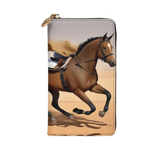 Running Horse in Desert Sand Storm Picture Leather Long Clutch Wallet for Fashionable Girls and Women - Durable, Stylish, and Functional, Black, One Size2