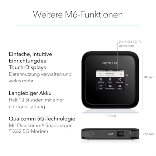 NETGEAR MR5200 Nighthawk Routeur Mobile 5G SIM WiFi 6 sécurisé puissant 1.8 Gbit/ Connecte jusqu’à 32 appareils Compatible toutes SIM tous opérateurs Batterie longue durée - vue 7