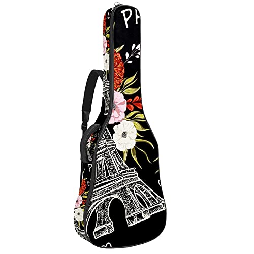 Sac à dos pour guitare électrique Paris Tour Eiffel noire de 106 cm