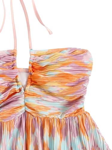 Image of SOLY HUX Women's Tie Dye Cami Dress Halter Backless Sleeveless A Line Short Summer Dresses Sundress