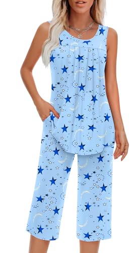 Image of Findsweet Women Pajamas Sets Loungewear Soft Sleepwear Two Piece Summer Sleeveless Pjs Tank Top Pants with Pocket S-4XL