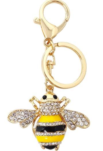 Bling Little Bumble Bee Crystal Animal Cute Insect Honeybee Car Keychain Car Bag Pendant Key Ring Purse Wallet Charm Decor (Yellow)