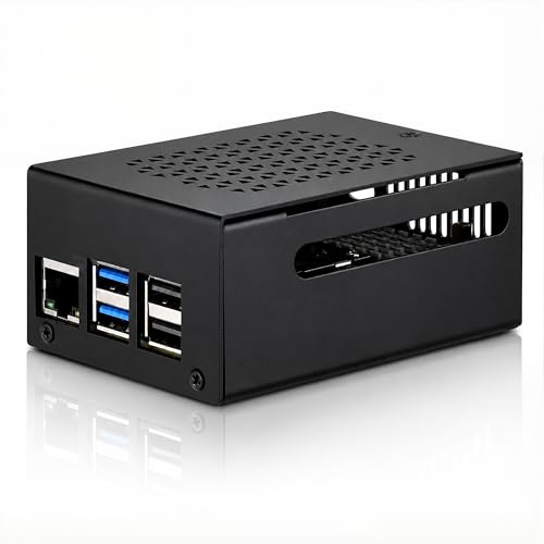 iUniker Metal Case Compatible with Raspberry Pi 5, Aluminum Pi 5 Case with Space for Active Cooler, M.2 NVMe HAT & POE HAT, GPIO Side Access, Vented Enclosure (Only Include Case)