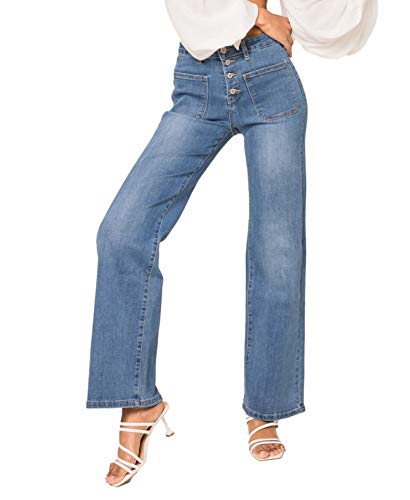 Nina Carter Art. P139 Damen Jeanshosen Flared Bootcut High Waist (Hellblau (P139-5), L)