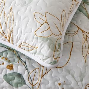Anibedding Floral Quilt California King Size,Green Botanical California King Quilt 3 Pieces,Reversible Leaves Pattern Bedspread for All-Season (106"x96") - Image 6