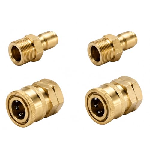 Image of Quick Connect Adapter Fittings for Pressure Washer Hose Pipe M22 x 15 | Heavy Duty Brass Coated Quick Release Coupler Set | Leak Proof Connector | (Set of 2 Male & 2 Female Adapters)