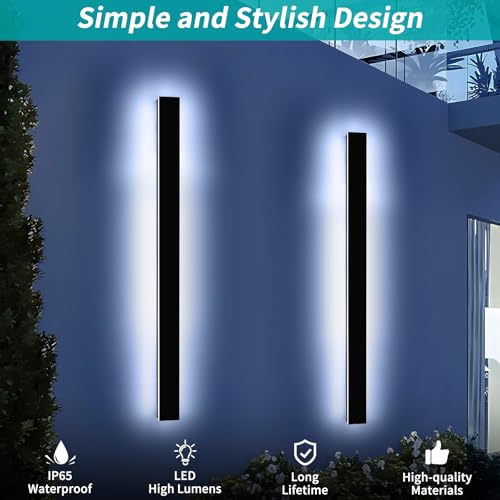 Mikeru 57" 2Pack Outdoor Wall Sconce 6000K Cool White - IP65 Waterproof Black Exterior Light, Hardwired Wall Mounted Fixture for Porch, Patio & Entryway | Non-Dimmable Weatherproof Design by Mikeru - Used condition - Image 2
