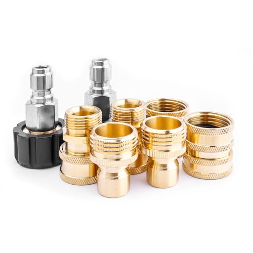 Bestgle 8 Pcs Juego de Adaptadores para Limpiador de Alta Presión, Kit de Conexión Rápida para Lavadora a Presión, M22 Giratorio a 3/8 Pulgadas de Conexión Rápida, Juego de Conexión Rápida