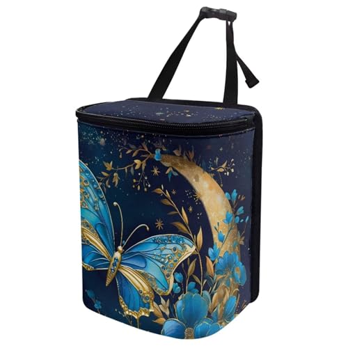 Image of Moon Blue Butterfly Car Trash Can Organizer Accessory Leak Proof Large Capacity Car Garbage Bag with Lid,Hanging for Back /Front /Console,Butterfly Car Interior Accessory