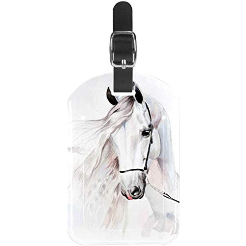 Preisvergleich Produktbild Gepäckanhänger Aquarell Weißes Pferd Leder Reisekoffer-Etiketten 1 Packungen