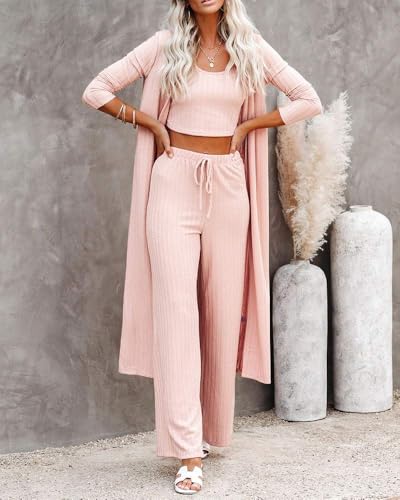 Image of Fessceruna Womens 3 Piece Lounge Pajamas Sets Cute Vacation Matching Set