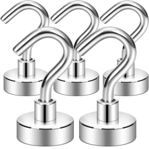 Neosmuk Magnetic Hooks, Cruise Ship Essentials, 30lb+ Heavy Duty Magnetic Hooks for Cruise Cabins, Refrigerator, Grill, Hanging, and Travel | Extra Strong Must-Haves Magnet Hook,Silver,5 Pack