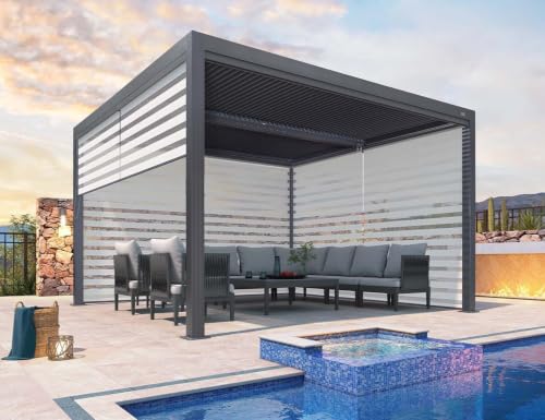PURPLE LEAF Louvered Pergola 12' x 12' 94AS w/ 3S Side Shade Screen Gray