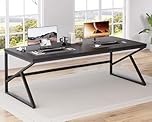 HSH Black Large Home Office Desk, Extra Long 2 Person Computer Desk, Industrial Metal Wood Double Desk for Executive Work Writing Study, Modern Black Bedroom Living Room PC Laptop Gaming Table 200 CM