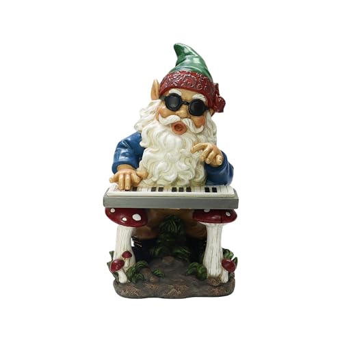 Nature's Mark Rock n Roll Gnome in a Band Palying Keyboard Resin Statue Figurine Home Garden Decorative Accent Décor (10" H)